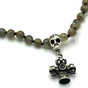 Haven mala with Skull Guru Bead and Silver Dorje detail
