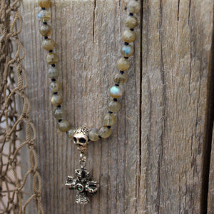 Haven mala with Skull Guru Bead and Silver Dorje detail