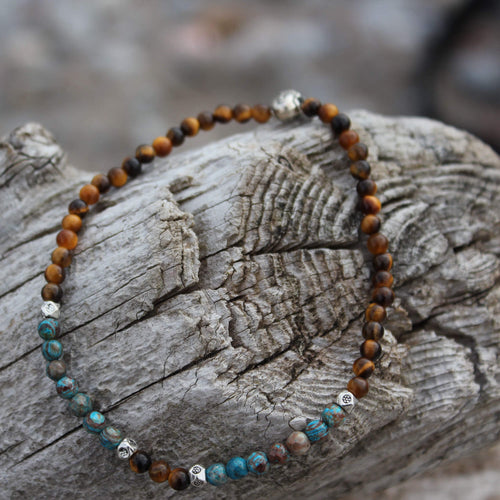 Chrysocolla and golden tiger's eye anklet